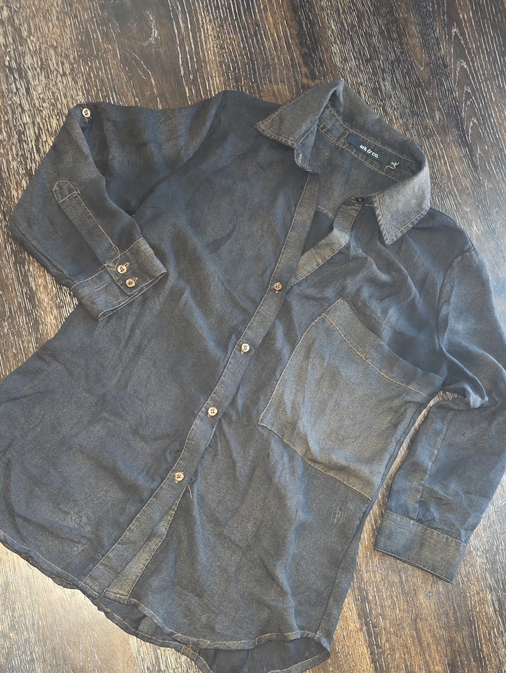 Ark & Co Sheer Denim-Style Women's Button-Up Blouse